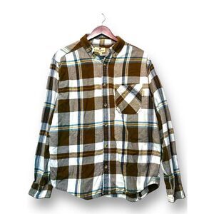 Woolrich Men's Brown‎ Plaid Shirt Large Americana Lumberjack Outdoors